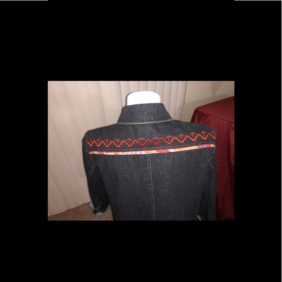 Black denim red stripe jean jacket plus size 2X 90’s retro Koos relaxed fit - Picture 3 of 7